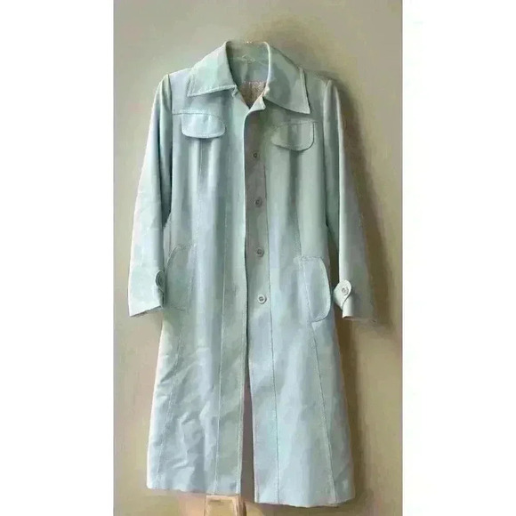 Vintage Lanson Women’s Size S/M Trench Coat Light Blue Vintage - Picture 3 of 13